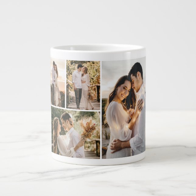 Caneca De Café Grande Crie a sua própria colagem de 4 fotos (Frente)