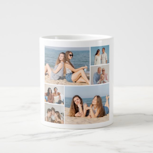 Caneca De Café Grande Crie a sua própria colagem de 6 fotos (Frente)