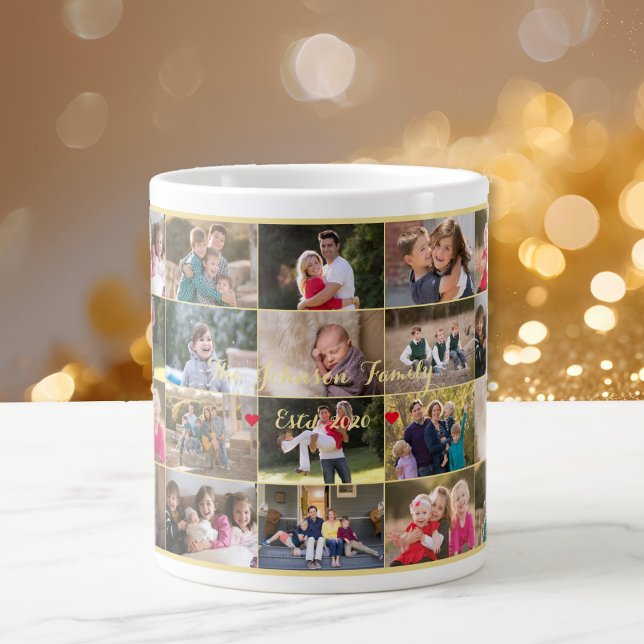 Caneca De Café Grande Crie Seu Próprio Colagem de Fotos Personalizado de (Create Your Own Custom 28 Family Photo Collage Giant Coffee Mug)