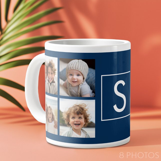 Caneca De Café Grande Crie seu próprio Monograma Personalizado de Colage (Custom Photo Collage Mug)