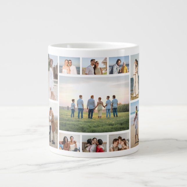 Caneca De Café Grande Crie Sua Própria Colagem de 11 Fotos (Frente)