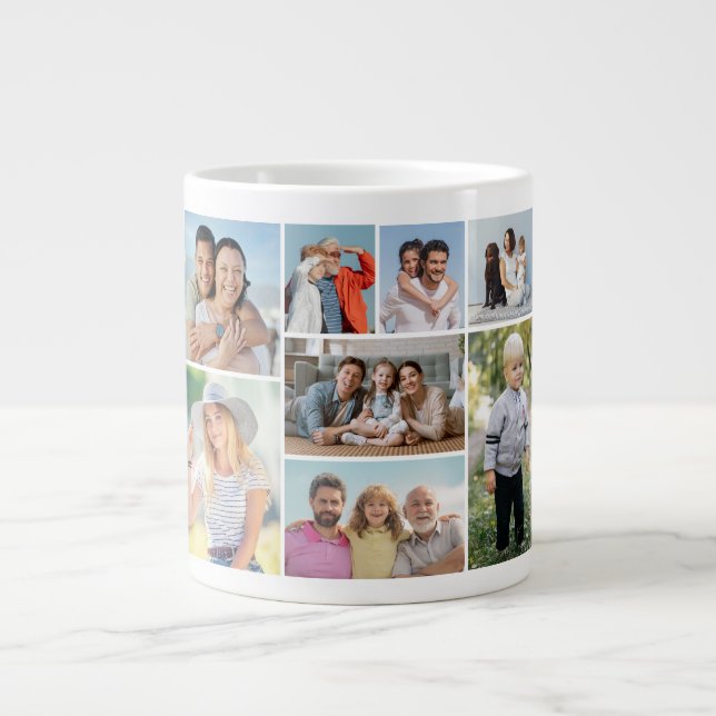 Caneca De Café Grande Crie sua própria colagem de 8 fotos (Frente)