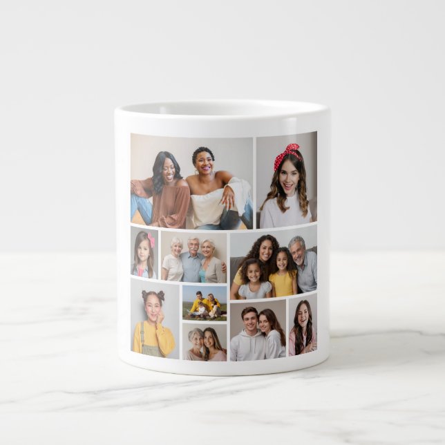 Caneca De Café Grande Crie sua própria colagem de fotos (Frente)