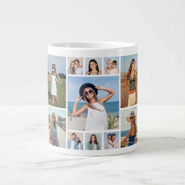 Caneca De Café Grande Crie sua própria colagem de fotos 11 (Frente)