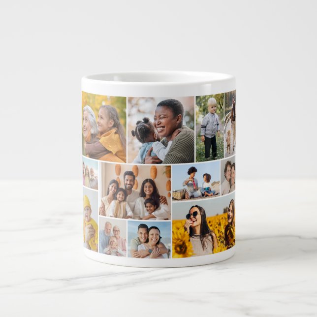 Caneca De Café Grande Crie Sua Própria Colagem De Fotos 12 (Frente)