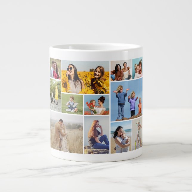 Caneca De Café Grande Crie Sua Própria Colagem De Fotos 12 (Frente)