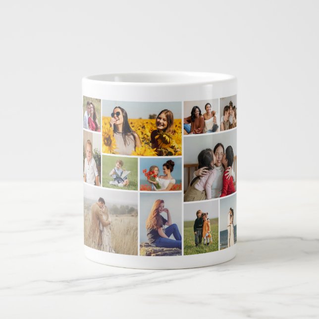 Caneca De Café Grande Crie Sua Própria Colagem De Fotos 12 (Frente)