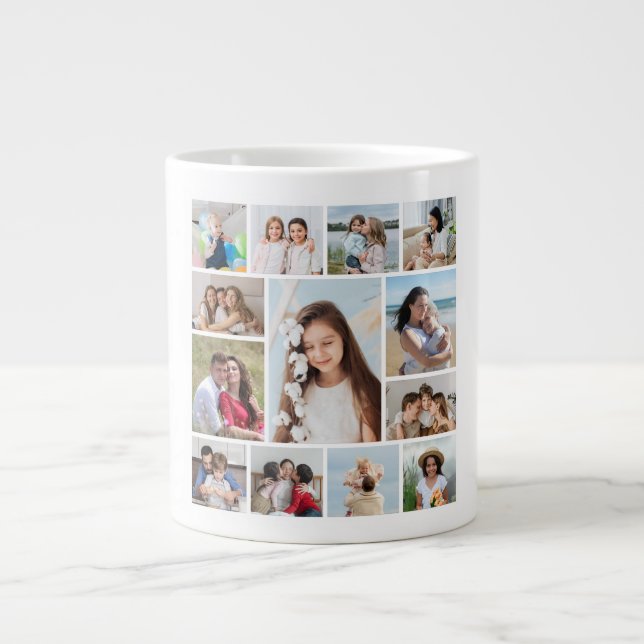 Caneca De Café Grande Crie Sua Própria Colagem De Fotos 13 (Frente)