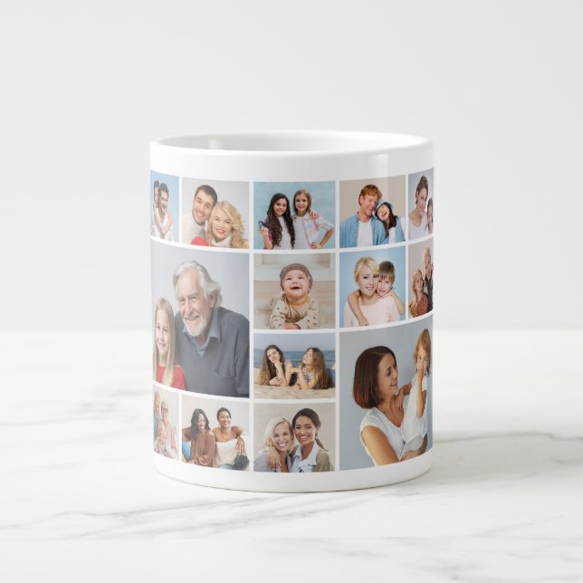 Caneca De Café Grande Crie Sua Própria Colagem De Fotos 14 (Frente)