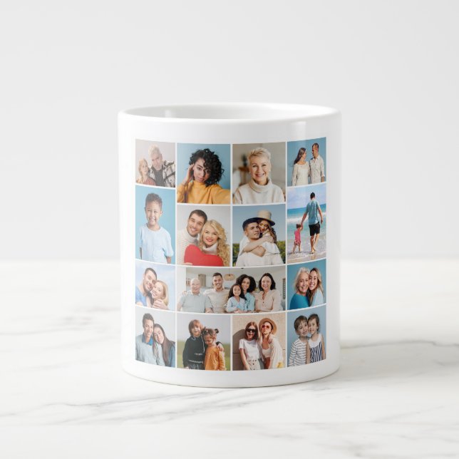 Caneca De Café Grande Crie Sua Própria Colagem De Fotos 15 (Frente)