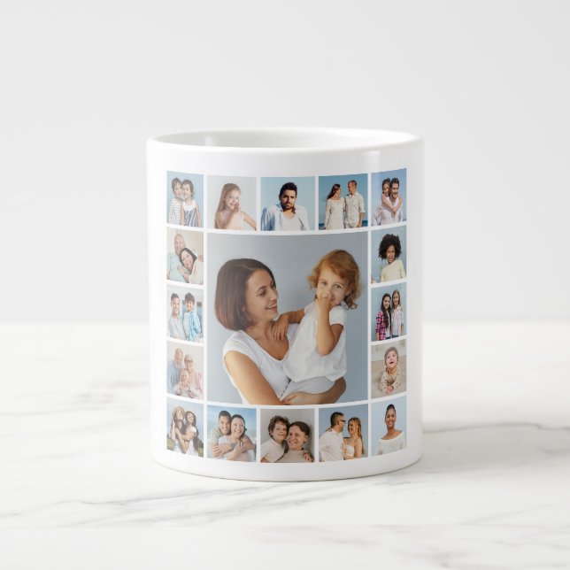 Caneca De Café Grande Crie Sua Própria Colagem De Fotos 17 (Frente)