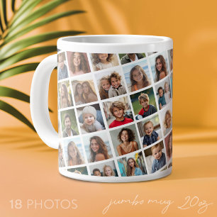Caneca De Café Grande Crie uma colagem de fotos personalizada com 18 fot
