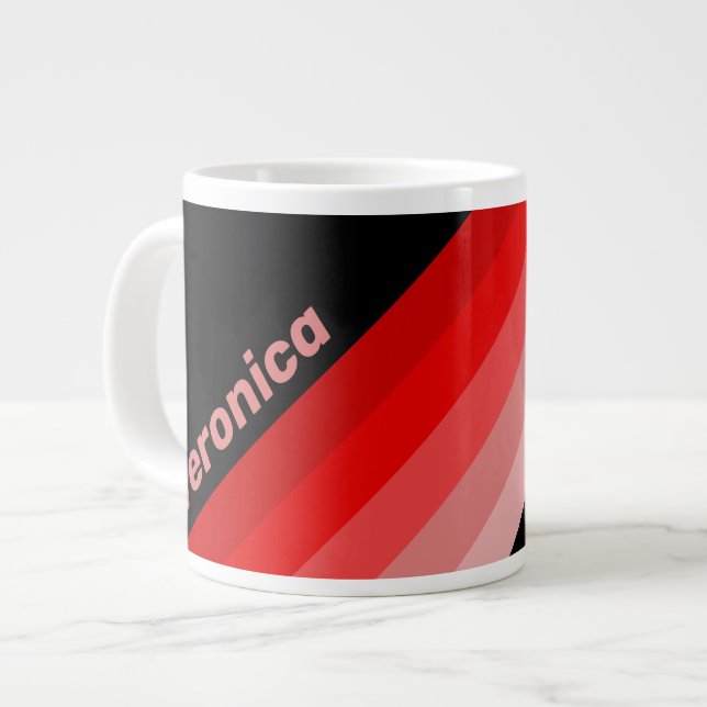 Caneca De Café Grande Crimson Fade Stripes with Name (Frente Esquerda)