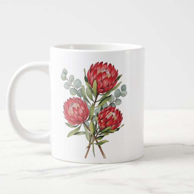 Caneca De Café Grande Crimson Protea Bouquet Watercolor (Esquerda)