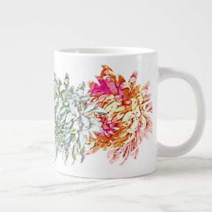 Caneca De Café Grande crisântemos, rosa, verde, azul, lavanda