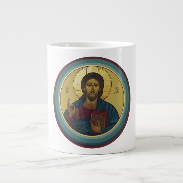 Caneca De Café Grande Cristo Pantocrator Bizantino Arte de Mosaico Redon (Frente)