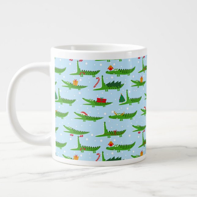 Caneca De Café Grande Crocodilos Festivos no Padrão de Figurinos de Nata (Esquerda)
