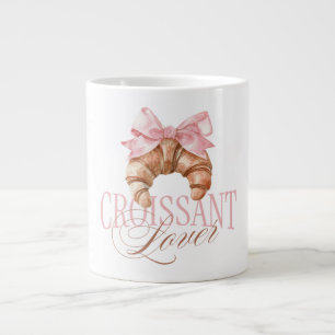 Caneca De Café Grande Croissant Coquete Francês com Laço Rosa Suave