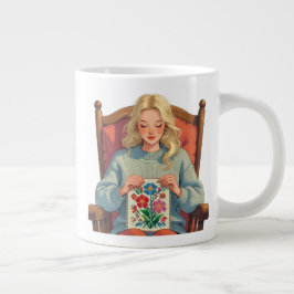 Caneca De Café Grande Cross Stitch Woman Design- Craft Lover