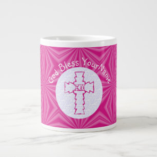 Caneca De Café Grande Crucifixo Cristão Feminino Rosa Personalizado