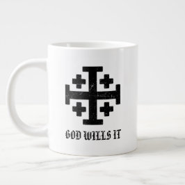 Caneca De Café Grande Cruz Deus Vult dos Cavaleiros Templários de Jerusa