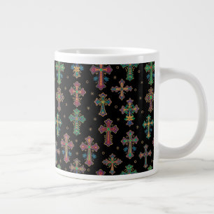 Caneca De Café Grande Cruzes Coloridas / Fé com um Toque de Diversão