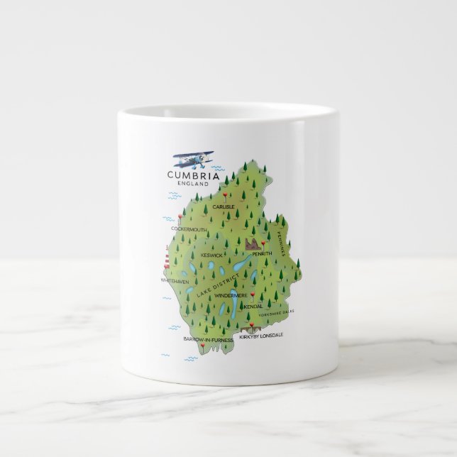 Caneca De Café Grande Cumbria England Map poster de viagens. (Frente)