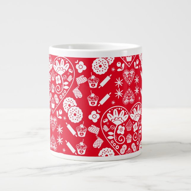 Caneca De Café Grande Cupcake Baking Folk Art (Frente)