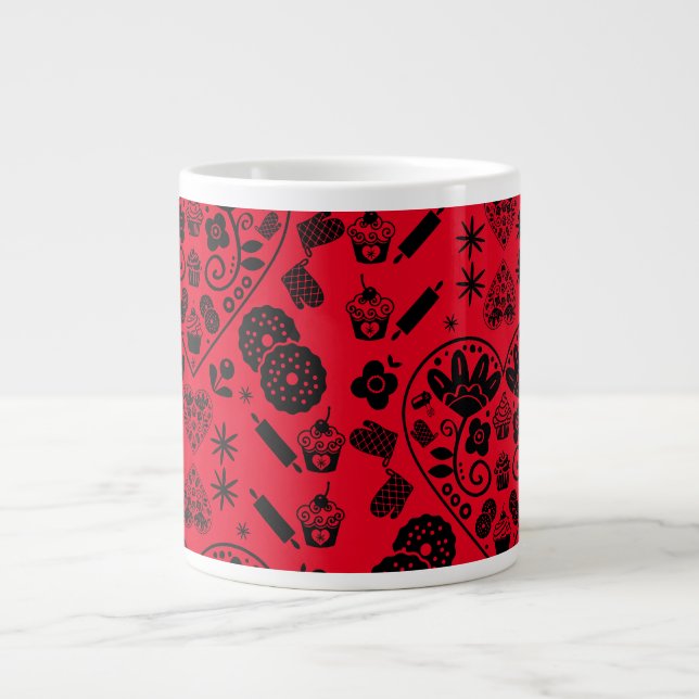 Caneca De Café Grande Cupcake Baking Folk Art (Frente)