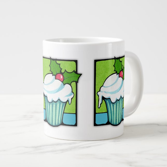 Caneca De Café Grande Cupcake de Natal Jumbo Mug (Frente Esquerda)