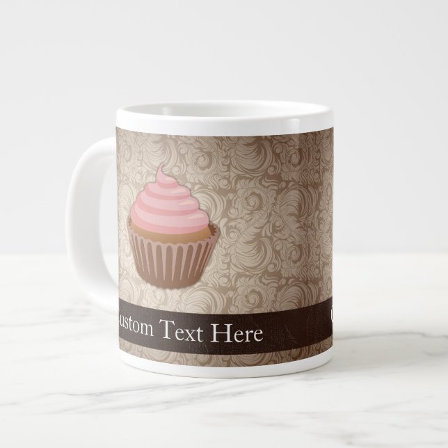 Caneca De Café Grande Cupcake Rosa/Marrom (Frente Esquerda)