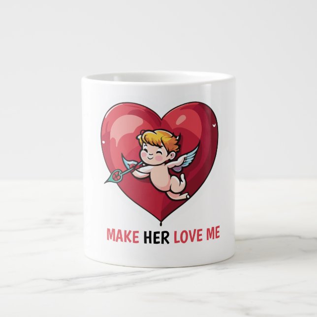 Caneca De Café Grande Cupido no Coração Vermelho (Frente)