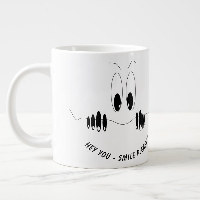 Caneca De Café Grande Curiosidade Engraçada Olhos Café Sorriso (Esquerda)