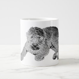 Caneca De Café Grande Curly Dog Portrait Mug – Lying Pose in Black & Whi