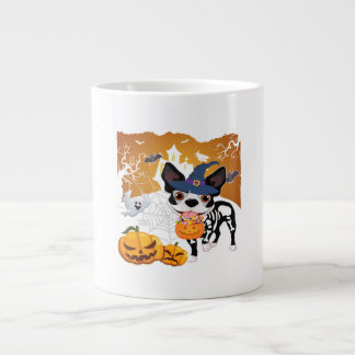 Caneca De Café Grande Custo de Halloween do Cachorro Pumpkin Skeleton de