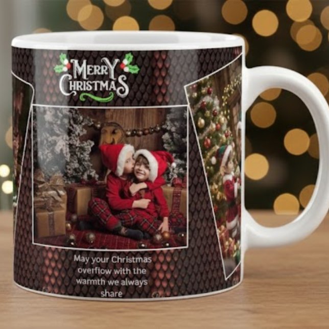 Caneca De Café Grande Custom Family Picture Gift with Merry Christmas  (Criador carregado)