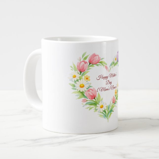 Caneca De Café Grande Custom Floral Heart Mother’s Day Mug (Frente Esquerda)