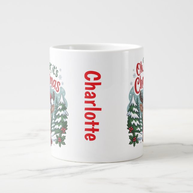 Caneca De Café Grande Custom name deer Christmas  (Frente)