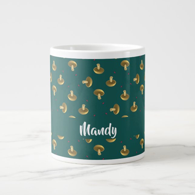 Caneca De Café Grande Custom name mushrooms on green (Frente)