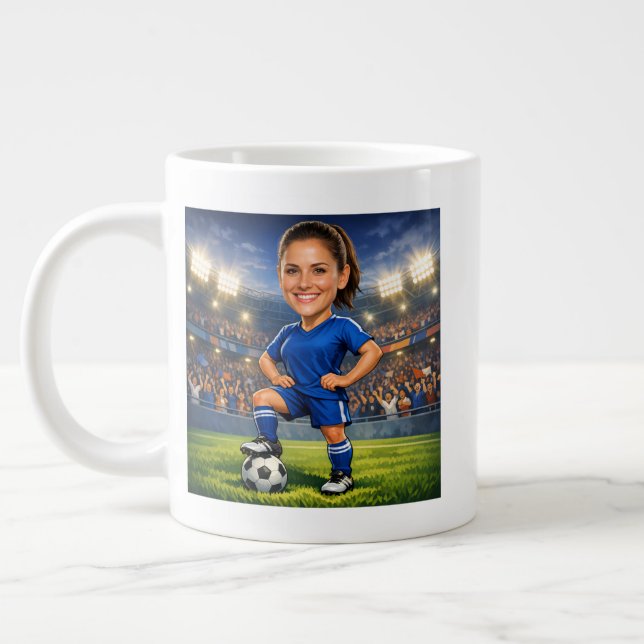 Caneca De Café Grande Custom Photo-Face Soccer/Football Star Caricature (Esquerda)