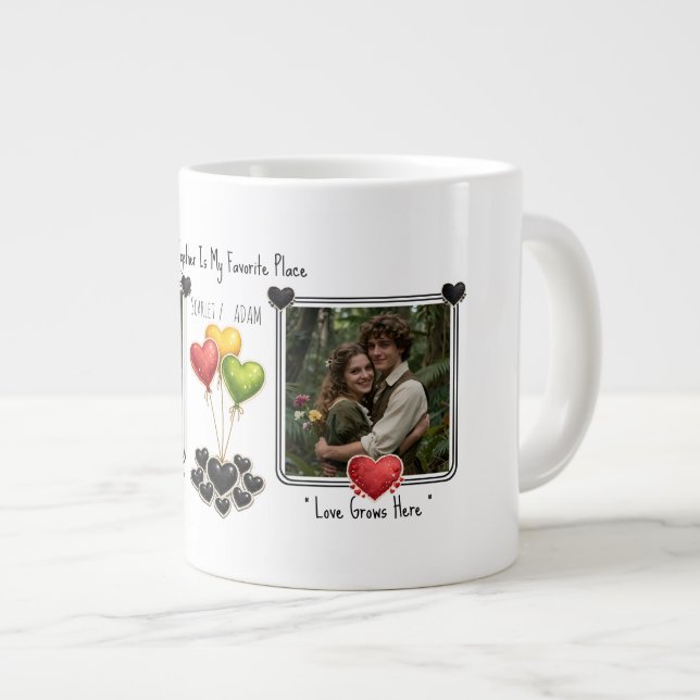 Caneca De Café Grande Custom Photo Online Dating Valentines Coffee  (Frente Esquerda)
