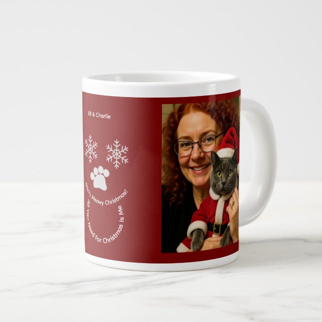 Caneca De Café Grande Customize ,Christmas Cat Owner Photo Specialty Mug (Frente Esquerda)