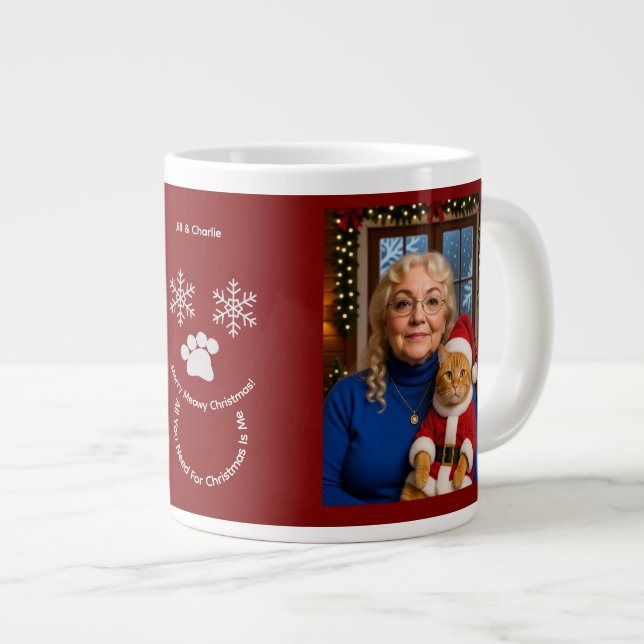Caneca De Café Grande Customize ,Christmas Cat Owner Photo Specialty Mug (Frente Esquerda)