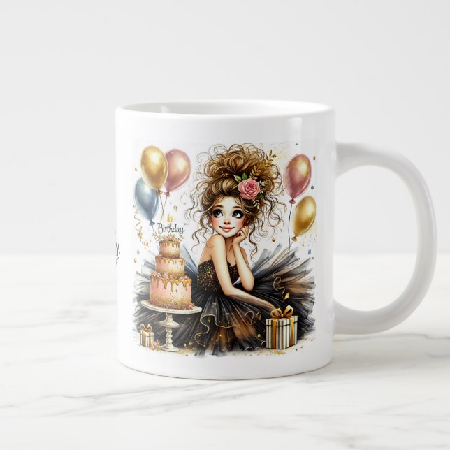 Caneca De Café Grande Customized Beautiful Birthday Girl (Direita)
