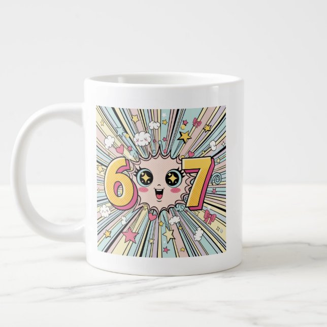 Caneca De Café Grande Cute 6 7 Brainrot Chibi Anime (Esquerda)