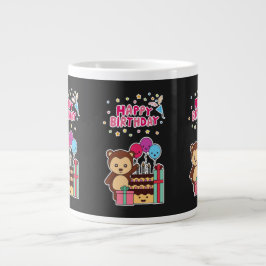 Caneca De Café Grande Cute Bear Birthday Celebration - Adorable Cartoon 