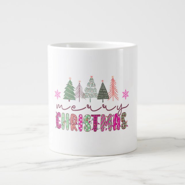 Caneca De Café Grande Cute Boho Xmas Tree Sublimation Design (Frente)