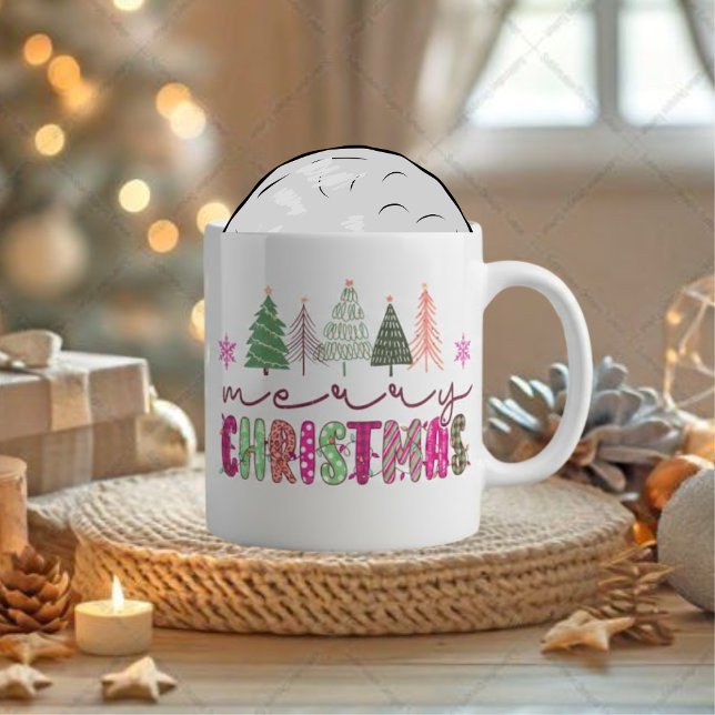 Caneca De Café Grande Cute Boho Xmas Tree Sublimation Design (Criador carregado)