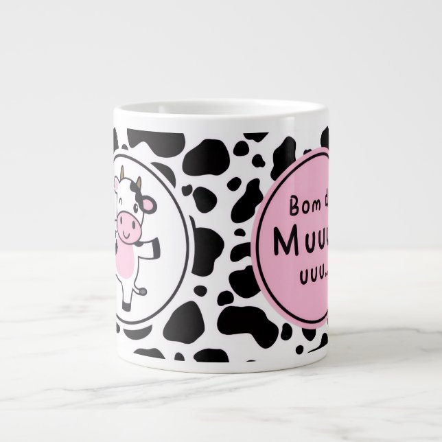Caneca De Café Grande Cute “Bom Dia Muuuuu” Kawaii Cow Design (Frente)