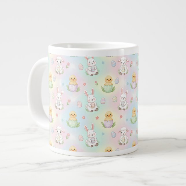 Caneca De Café Grande Cute Bunny Chick & Lamb Easter Pattern (Frente Esquerda)